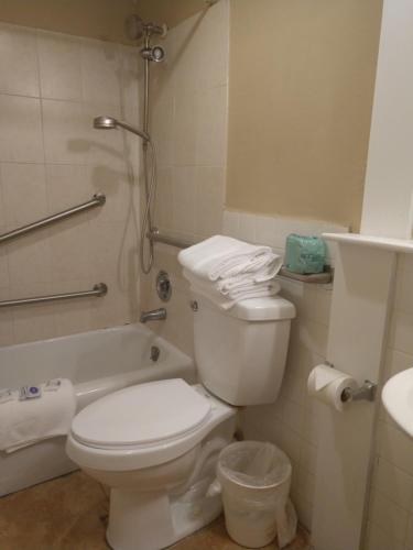 帕诺滩行政伊克诺米旅馆的浴室配有卫生间、浴缸和水槽。