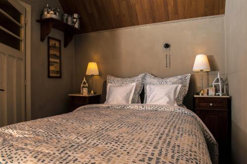 莫尔B&B Tspijker的一间卧室配有一张带枕头的床和两盏灯。