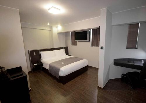 特鲁希略qp Hotels Trujillo的一间酒店客房 - 带一张床和一间浴室