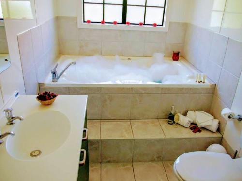 Snells Beach索特多格酒店的一间带浴缸、水槽和卫生间的浴室