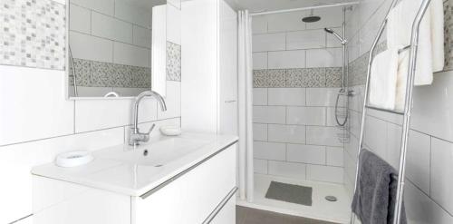 利勒鲁斯Appart Acqua的白色的浴室设有水槽和淋浴。