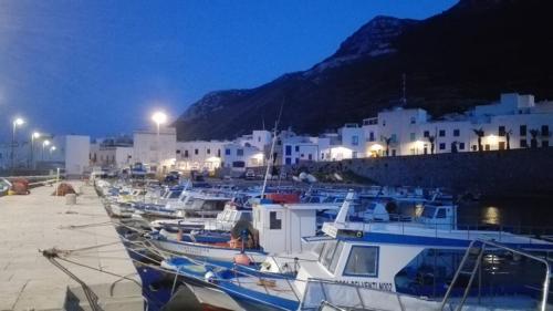 马里迪莫Il Viaggiatore的一群船在晚上停在港口