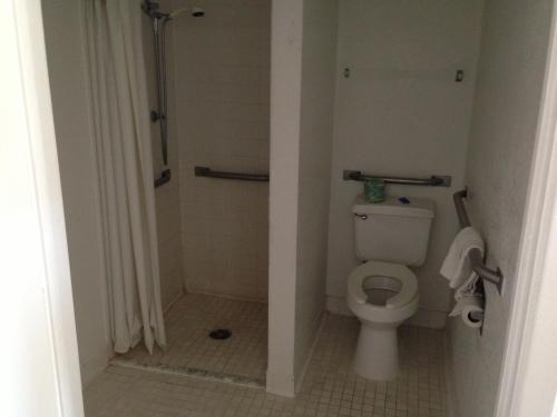 沃思堡沃斯堡休闲酒店的一间带卫生间和淋浴的浴室