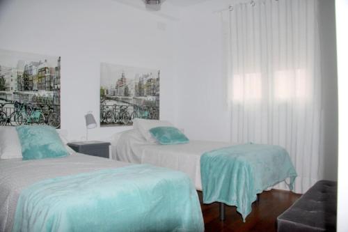 塞维利亚Muro Center的酒店客房设有两张床和窗户。