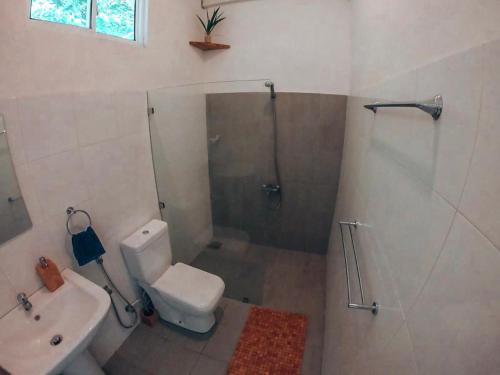 米瑞莎Green Hill Mirissa的带淋浴、卫生间和盥洗盆的浴室