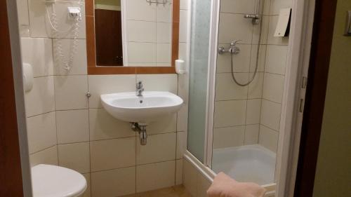 弗龙堡考普米克酒店的一间带水槽和淋浴的浴室