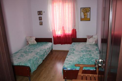 TsinandaliKera的小房间设有两张床和窗户