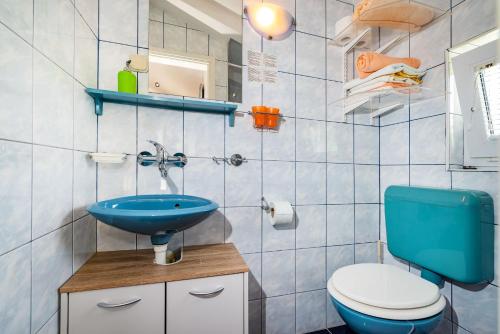 普莱克Studios Kranjcec的浴室配有蓝色水槽和卫生间。
