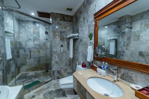 暹粒皇后别墅度假酒店的一间带水槽和淋浴的浴室