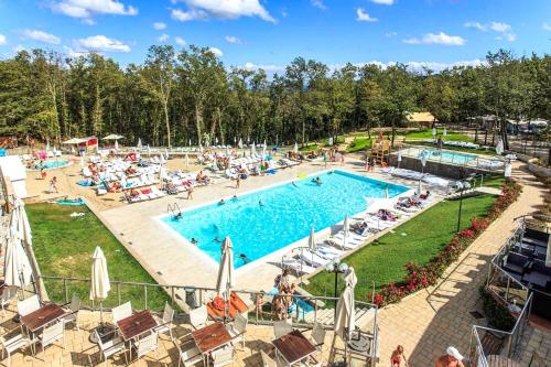 卡夫里利亚Orlando in Chianti Glamping Resort的享有度假村游泳池的顶部景致