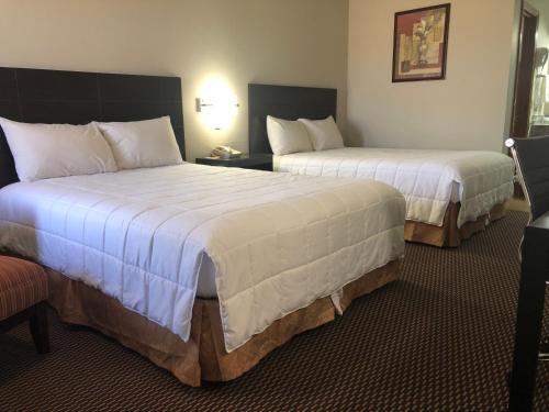 Friona菲瑞纳维旅馆的酒店客房,配有两张床和椅子