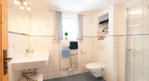 GudensbergGästehaus Minkel的浴室配有卫生间、盥洗盆和淋浴。