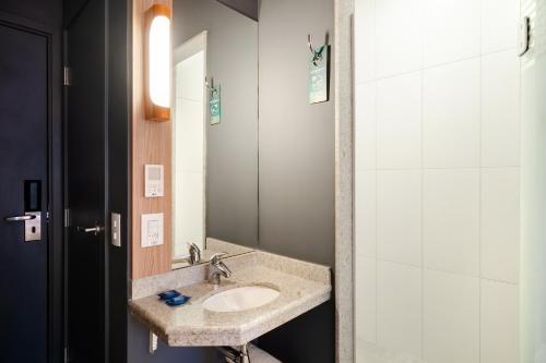南圣卡埃塔诺ibis budget Sao Caetano的一间带水槽和镜子的浴室