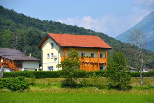 科巴里德HišaŠmihelka的山前有橙色屋顶的房子