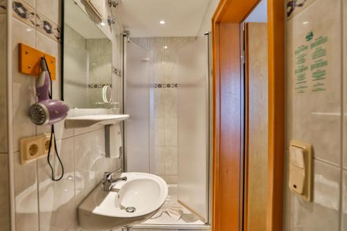 沙尔施塔特祖姆奥赫森餐厅-酒店的一间带水槽和淋浴的小浴室