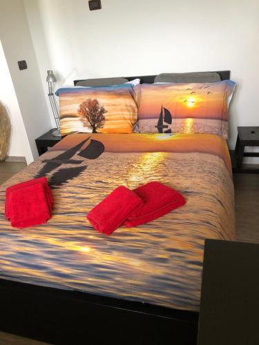 VallebonaIl mandarino的床上有两个红色枕头的床