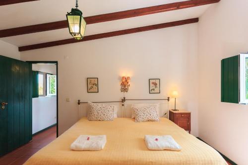 圣马蒂纽·杜·波特Casa dos Mangues的一间卧室配有一张大床和两条毛巾