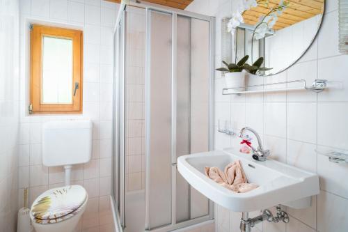 伊塞尔斯堡埃德尔公寓的一间带水槽、卫生间和镜子的浴室