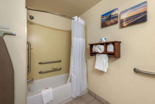 迈尔斯堡Comfort Inn & Suites Airport的带淋浴和浴帘的浴室