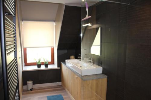 克诺克－海斯特Bed and garden的一间带水槽和镜子的浴室