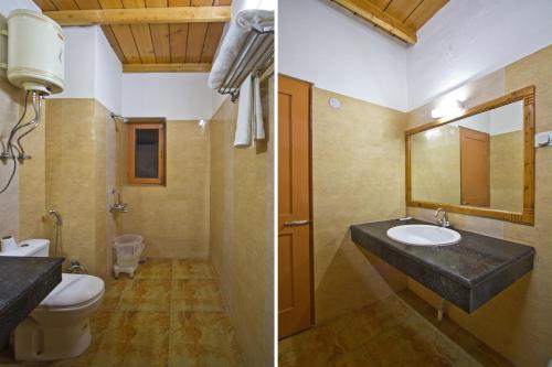 马拉里Hotel Hayer Regency的浴室设有水槽和卫生间,两幅图片