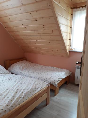 KacwinPod Świerkami的一间卧室设有两张床和窗户。