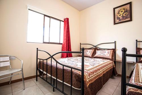 阿拉胡埃拉Flor de Katty Hostel Airport的一间卧室设有一张床和一个窗口