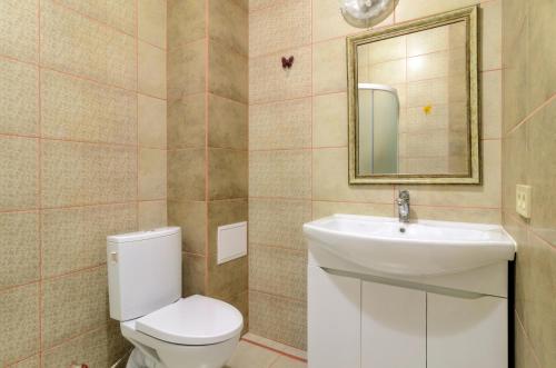 苏梅Rest Home的一间带卫生间、水槽和镜子的浴室