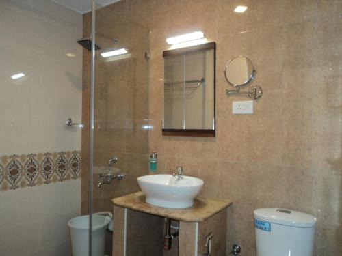 马杜赖Mani's residency的一间带水槽和淋浴的浴室