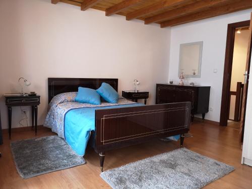 LavacolhosCASA TITA的一间卧室配有一张带蓝色枕头的床。