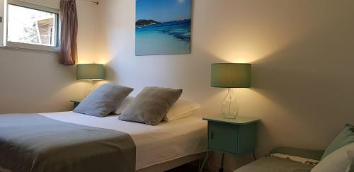 菲加里Chambres d'hôtes Caseddu Di Poggiale的一间卧室配有一张带两盏灯的床。