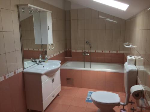巴尔巴特纳拉布House Ema的浴室配有盥洗盆、卫生间和浴缸。