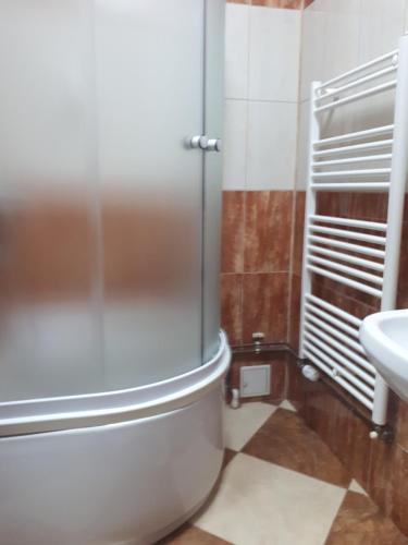 坎皮纳Victoria 1的带淋浴、卫生间和盥洗盆的浴室