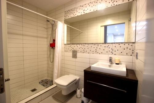 瓜尔达马尔·德尔·塞古拉Apartamento 10 Marjal Playa Centro de Guardamar的浴室配有卫生间、盥洗盆和淋浴。