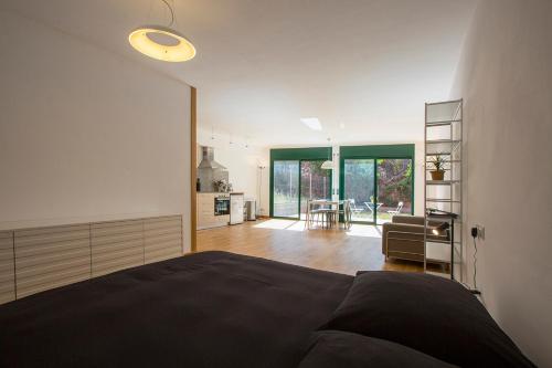 科尔努德利亚Casa Cornudella - Studio的一间卧室设有一张床和一间客厅。