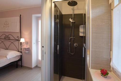 泰塞罗B&B Magiré的带淋浴的浴室和玻璃门