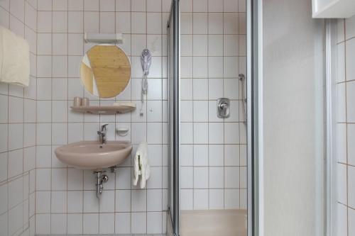 SchelingenZieglers Ferienwohnungen的一间带水槽和镜子的浴室