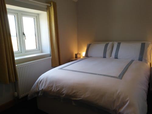ColkirkFIELDVIEW FARMHOUSE BED AND BREAKFAST的卧室配有一张大白色床和窗户