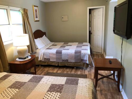 尼亚加拉瀑布尼亚加拉汽车旅馆的酒店客房设有两张床和电视。