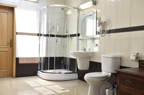 维隆兹隆纳维兰达酒店的带淋浴、卫生间和盥洗盆的浴室
