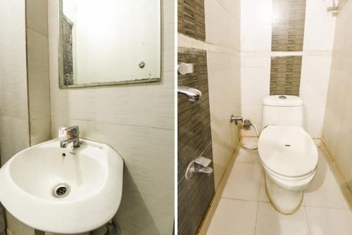 伯杰默里Hotel Khalsa -Lake View的浴室的两张照片,配有卫生间和水槽