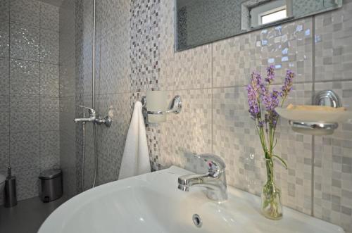 克兰内沃Bistra Guest Rooms的浴室配有水槽和紫色花瓶