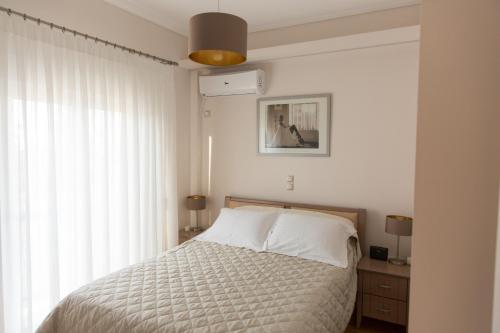 雅典ivannas penthouse的一间卧室设有一张床和一个大窗户