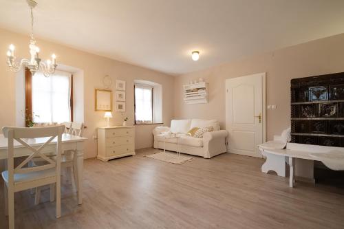 博希尼Pr`Mružo apartmaji的客厅配有沙发和桌子