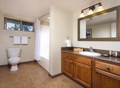 西风湾WorldMark South Shore的一间带卫生间、水槽和镜子的浴室