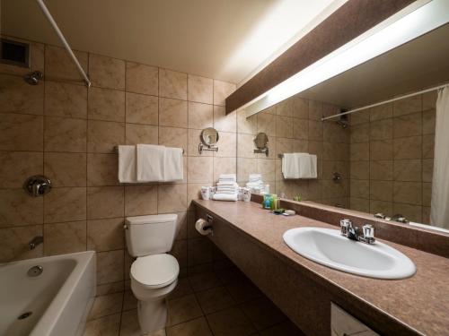 舍布鲁克舍布鲁克总统酒店的一间带水槽、卫生间和镜子的浴室