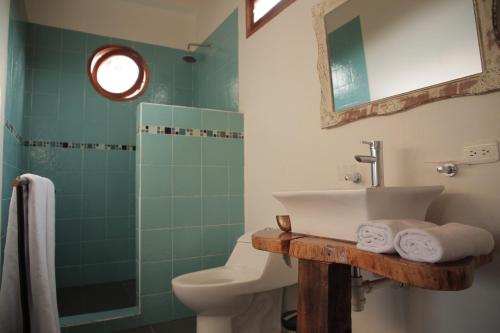 DibullaCasa Dibulla Hotel Boutique的一间带水槽、卫生间和淋浴的浴室
