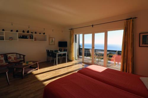 上布雷尼亚Apartamentos Miranda的一间卧室配有一张床,享有海景
