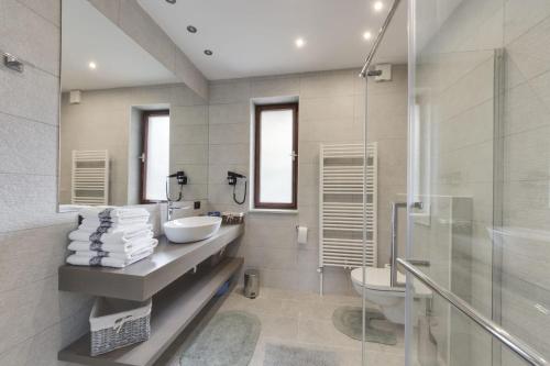 波尔托罗Luxury Apartments PORTO, free parking的一间带水槽、卫生间和淋浴的浴室