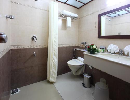 EttumānūrPalakunnel residency的浴室配有卫生间、盥洗盆和淋浴。